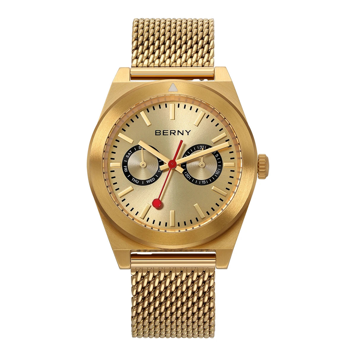 BERNY Men's Track Watch – Stainless Steel Panda Dial Rotating Bezel Casual