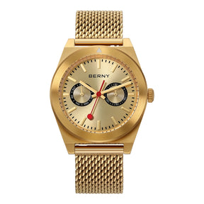 BERNY Men's Track Watch – Stainless Steel Panda Dial Rotating Bezel Casual