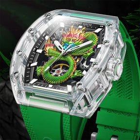 BONEST GATTI Men’s Automatic Skeleton Watch – Dragon Pattern, Crystal Case, Luxury Mechanical