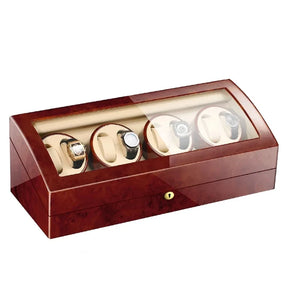 Wooden Watch Storage Box 6 Slots Automatic Winding Battery Mechanical Watches Winder Case Leather