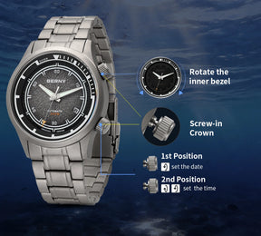 BERNY Men's Automatic Titanium Diver Watch – 20ATM Waterproof Sapphire Luminous