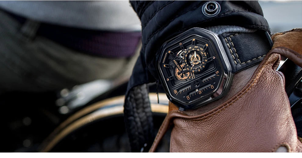 AGELOCER Men’s Automatic Skeleton Watch – Luxury Square Stainless Steel