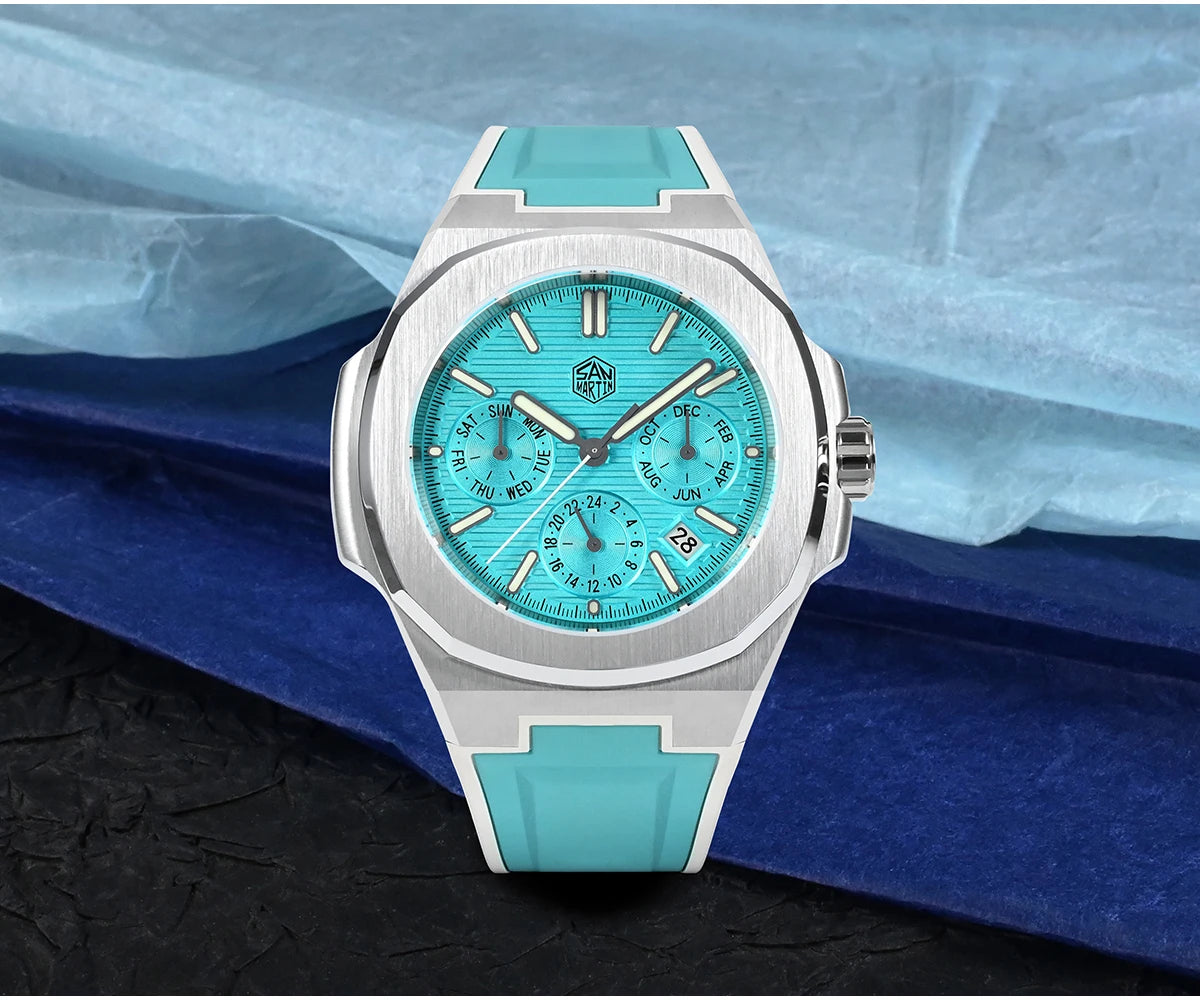San Martin SN0075 Men's Automatic Watch 43mm – Miyota 9120 Multifunction Waterproof Luminous