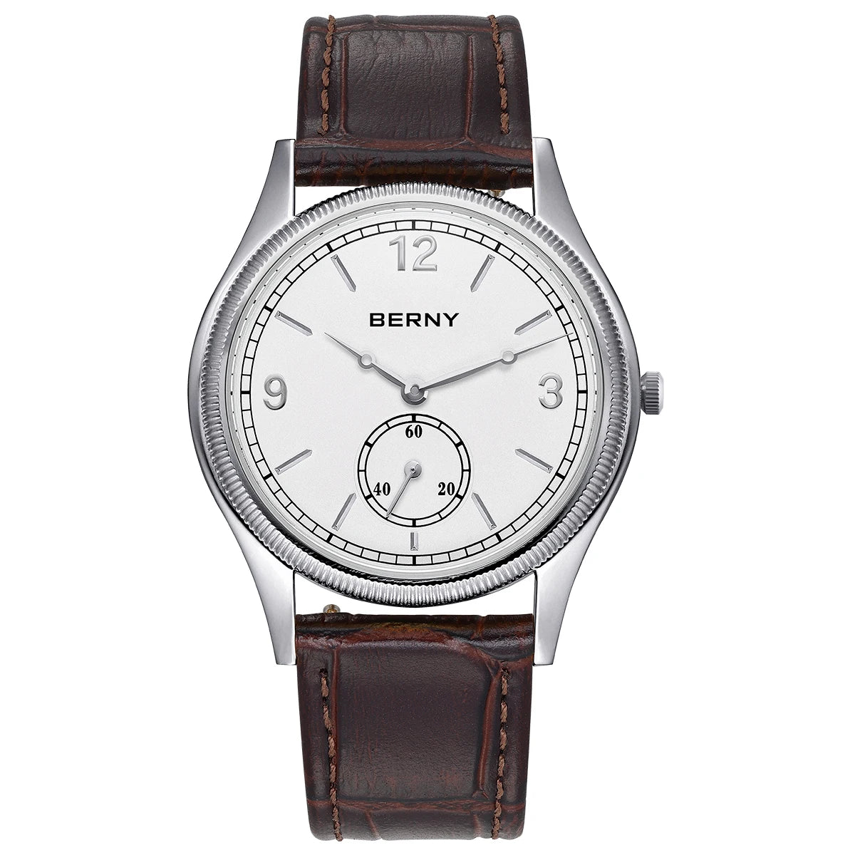 BERNY Men's Quartz Dress Watch 38mm – Slim Elegant Leather Strap Easy Read