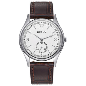 BERNY Men's Quartz Dress Watch 38mm – Slim Elegant Leather Strap Easy Read