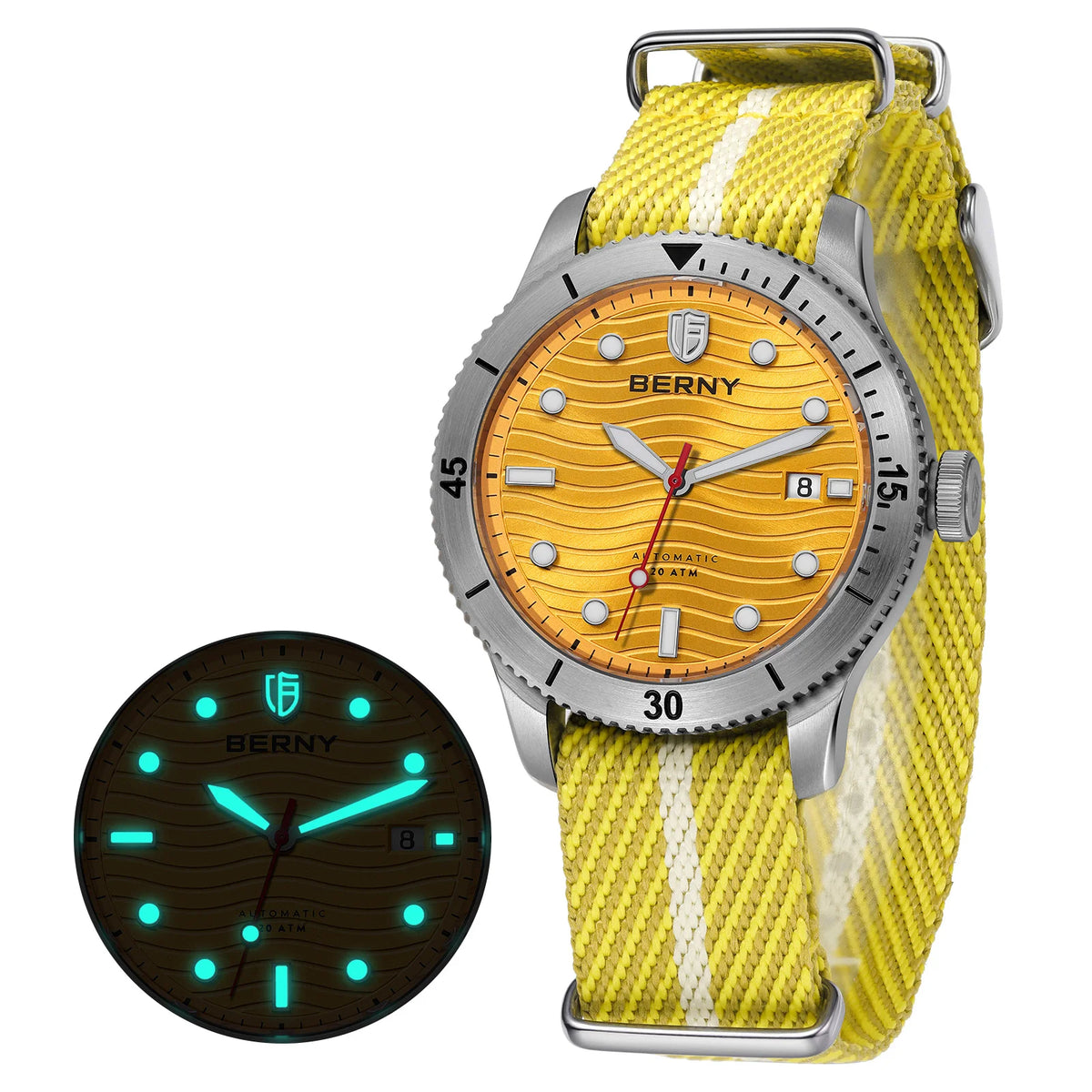 BERNY Men's Automatic Diver Watch – 200M Waterproof, Sapphire
