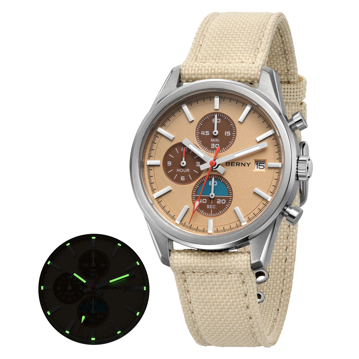 BERNY Chronograph Watch – Miyota OS10 Sapphire AR Coated Waterproof Sport