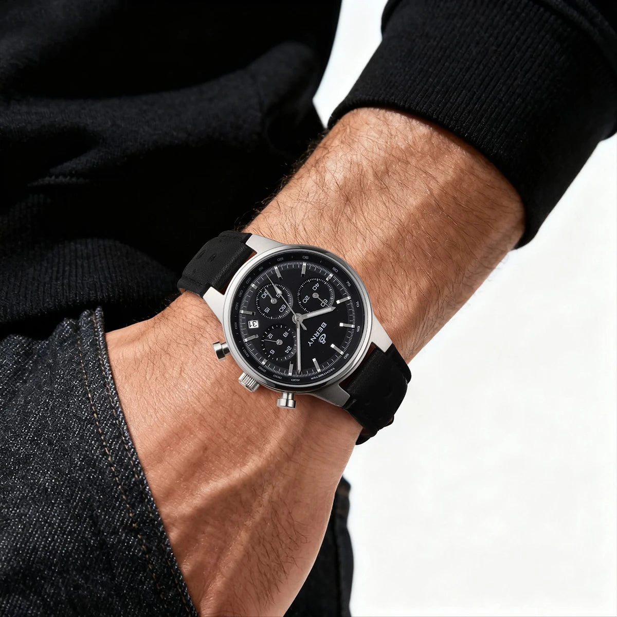 BERNY Men’s Chronograph Watch – Luxury Quartz, Sapphire, Waterproof