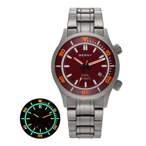 BERNY Men's Titanium Automatic Diver Watch – 20ATM, Sapphire, Miyota 8215