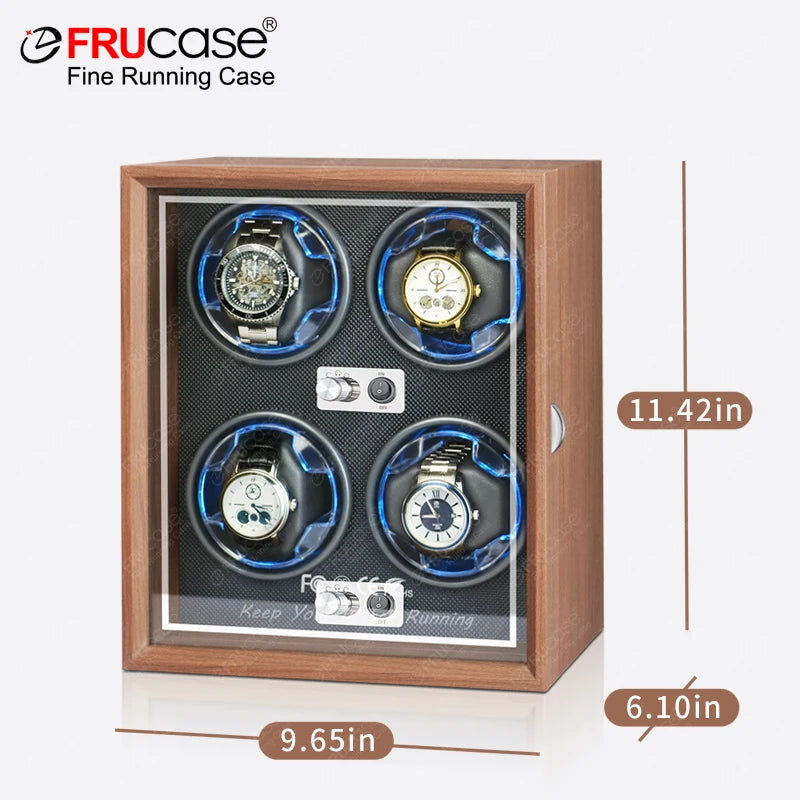 FRUCASE Wooden Watch Winder Box – 4-Slot Automatic Watch Storage Display with LED Light