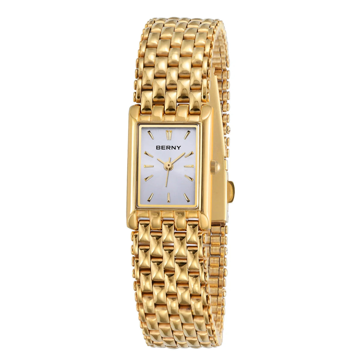 BERNY Women’s Gold Rectangular Watch – Luxury Quartz, Stainless Steel