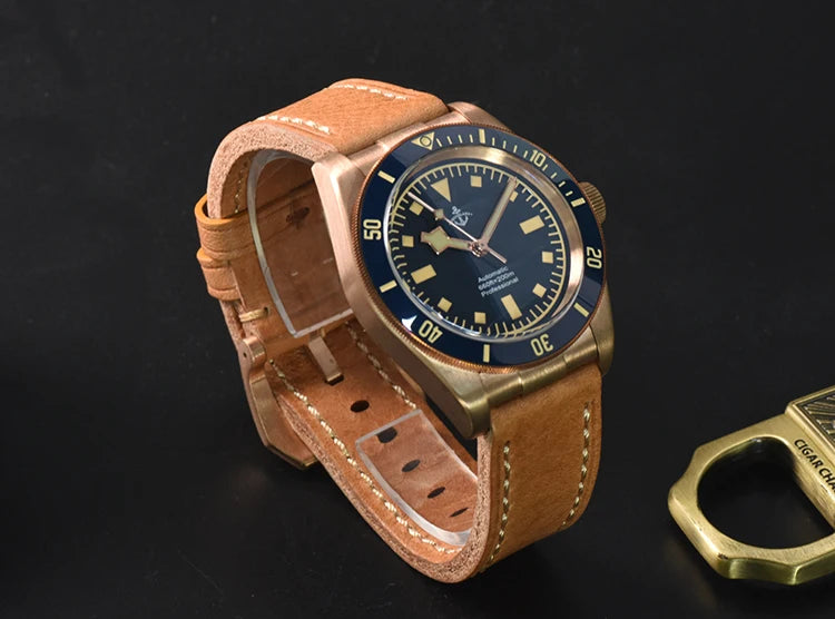 Hruodland Men’s Bronze Automatic Diver Watch 39mm – Sapphire Crystal, 20Bar Water Resistance, C3 Luminous, PT5000/SW200