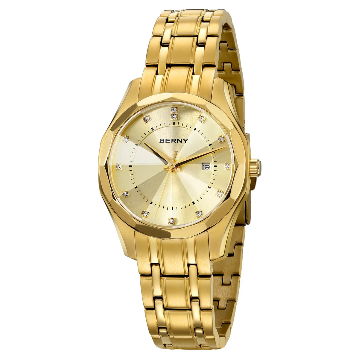 BERNY Women's Quartz Watch – Gold Stainless Steel Waterproof Fashion Watch