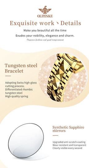 OUPINKE 3259 Women’s Automatic Watch – Gold, Tungsten Steel Luxury