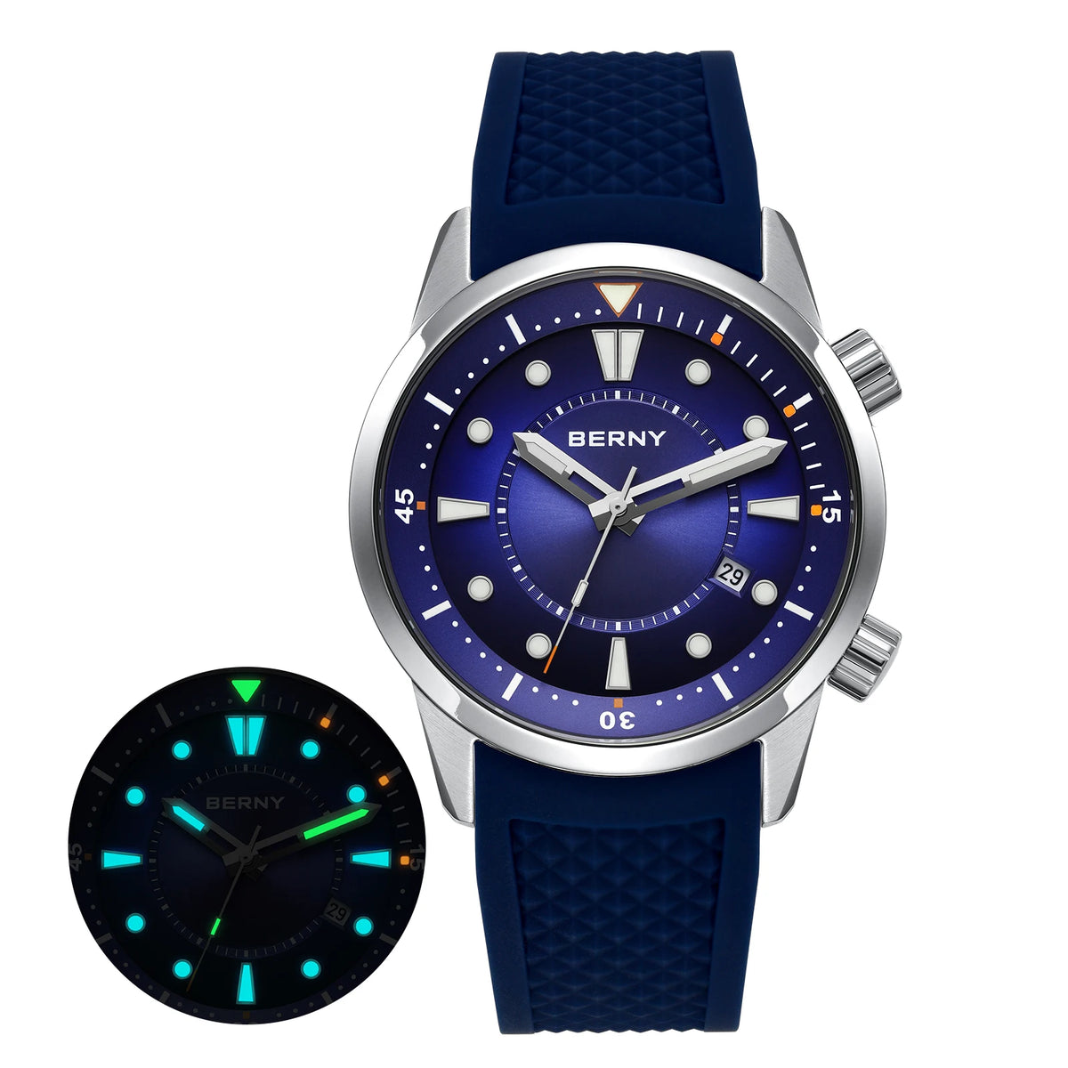 BERNY Men's Automatic Diver Watch – 200M Waterproof, Miyota 8215, Sapphire