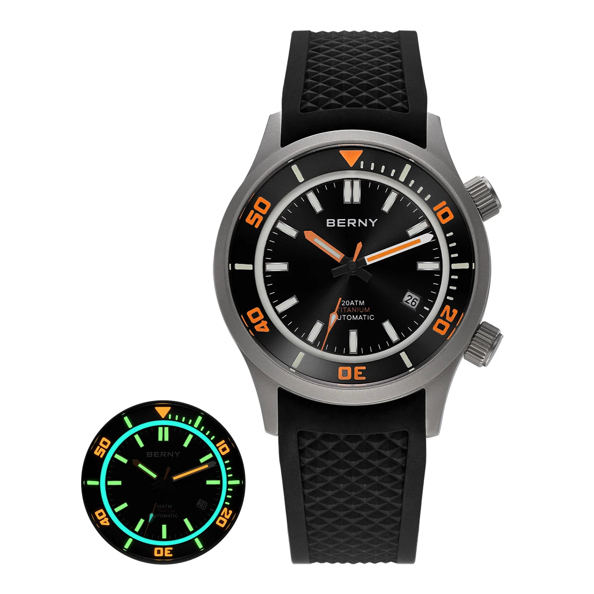 BERNY Men’s Titanium Diver Watch – Automatic, 20ATM