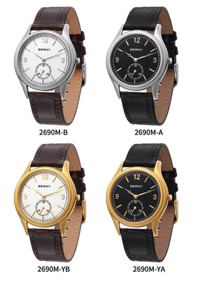BERNY Men's Quartz Dress Watch 38mm – Slim Elegant Leather Strap Easy Read