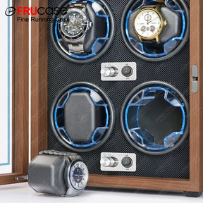 FRUCASE Wooden Watch Winder Box – 4-Slot Automatic Watch Storage Display with LED Light