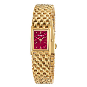 BERNY Women’s Gold Rectangular Watch – Luxury Quartz, Stainless Steel