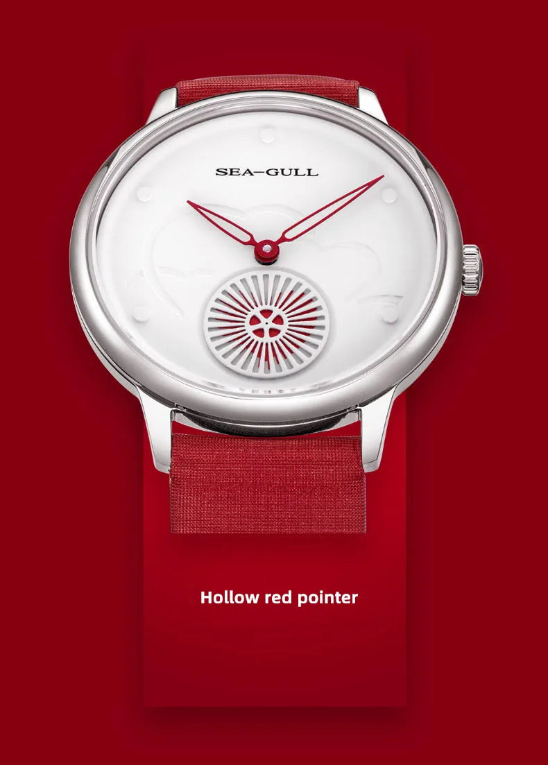 Seagull Women's Automatic Watch ST17 – Red Leather Strap Stainless Steel Waterproof 6130L