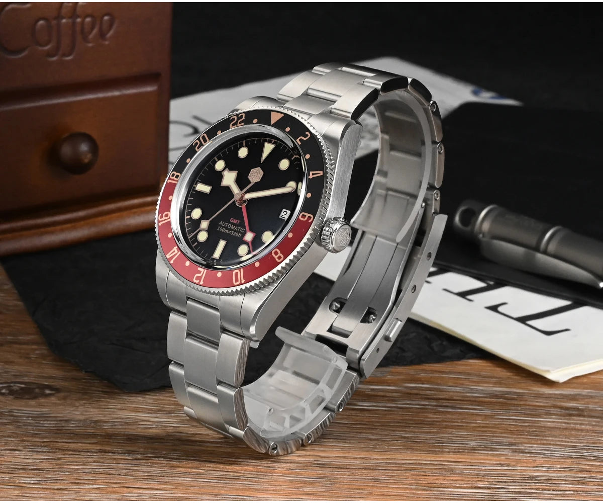 San Martin SN0109 GMT Automatic Watch – 39mm Sapphire Crystal, NH34 GMT Men's Luxury Watch