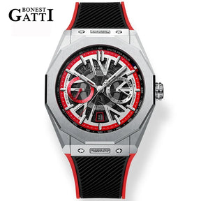 BONEST GATTI Men’s Automatic Mechanical Watch – Stainless Steel Case, Rubber Strap