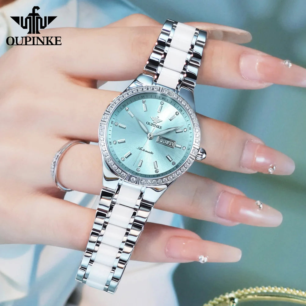 OUPINKE 3283 Women’s Automatic Watch – Luxury Mechanical, Day-Date, 50m Water Resistant
