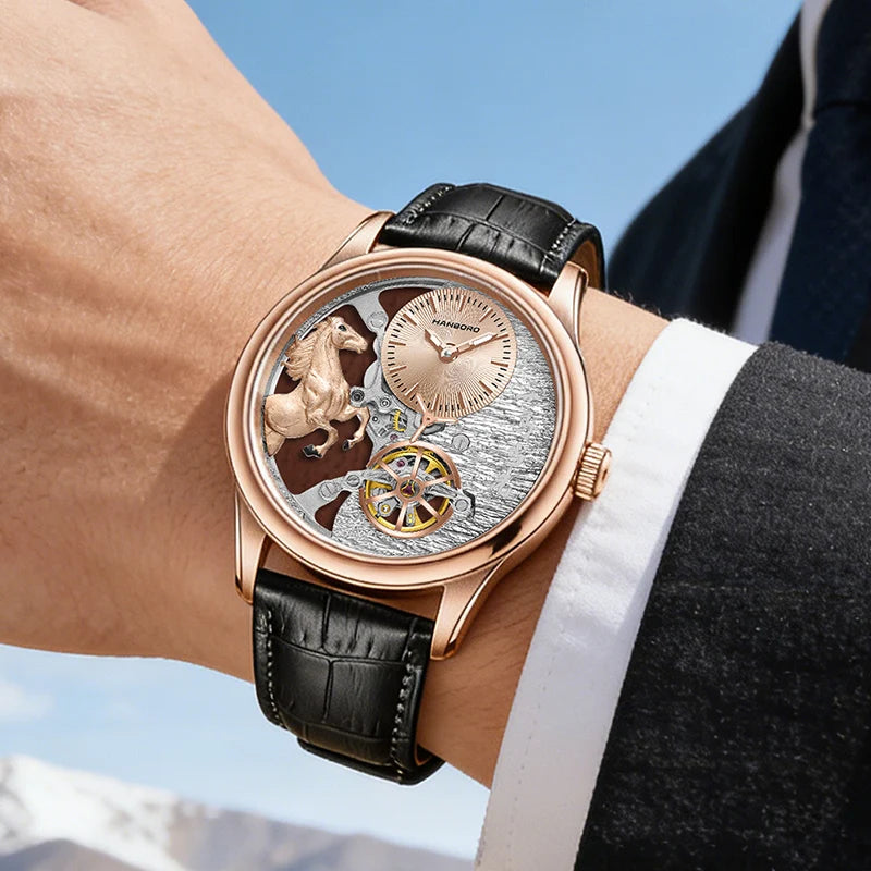 HANBORO Leading Series Men’s Automatic Mechanical Watch – Hollow Flywheel Luxury Fashion Watch 5002