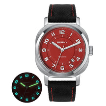 BERNY Women's Automatic Cushion Watch – Sapphire Luminous Canvas Strap Calendar