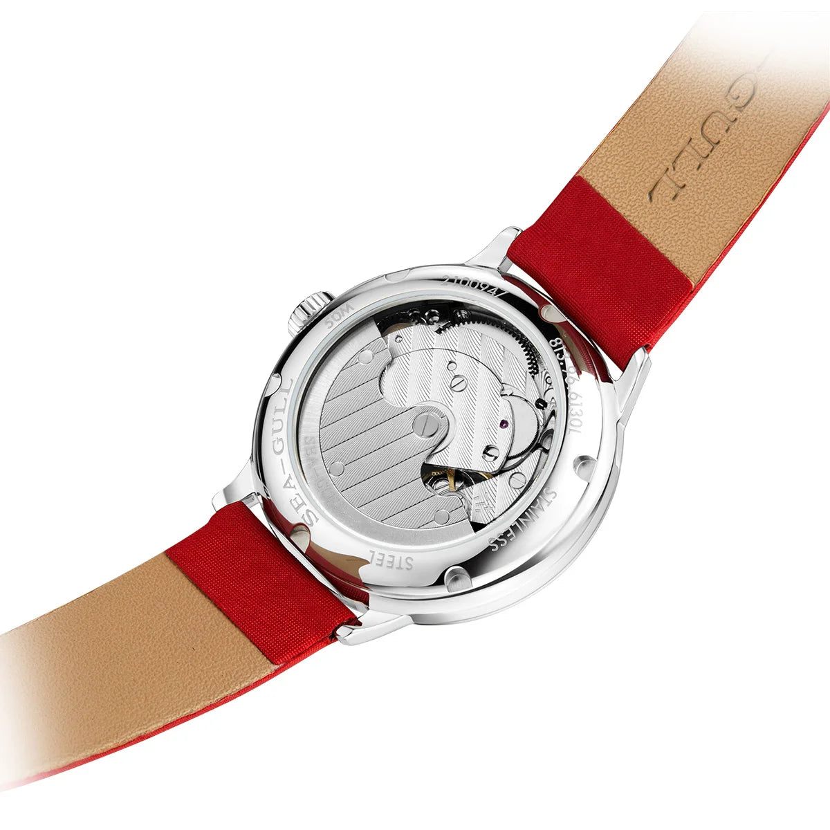 Seagull Women's Automatic Watch ST17 – Red Leather Strap Stainless Steel Waterproof 6130L