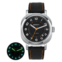 BERNY Women's Automatic Cushion Watch – Sapphire Luminous Canvas Strap Calendar