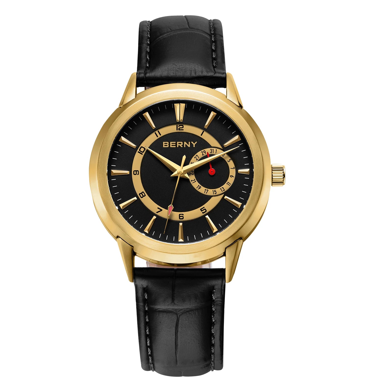 BERNY Men's Luxury Quartz Watch – Elegant Stainless Steel Dress & Business Wristwatch with Date Calendar