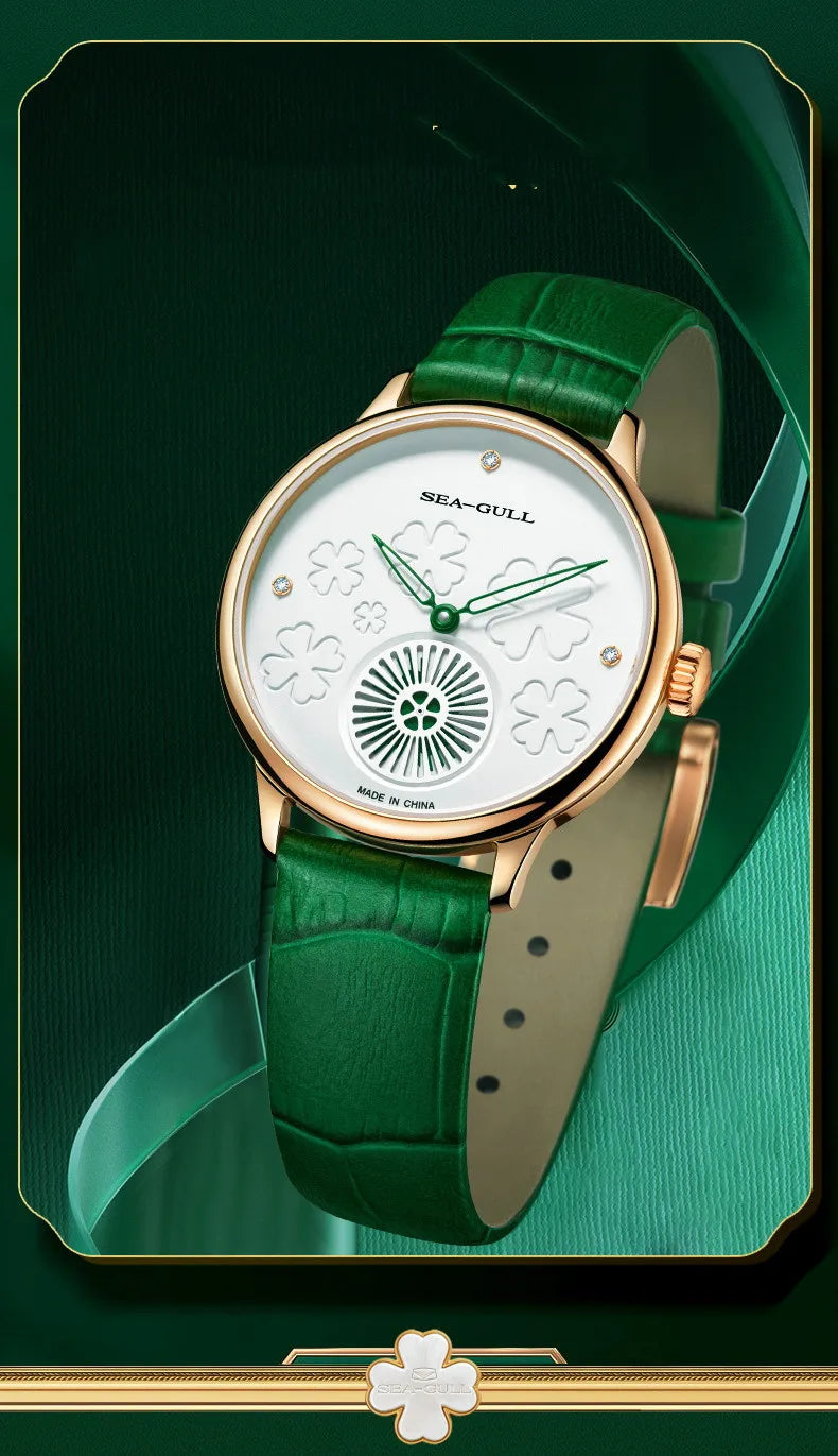 Seagull Women's Lucky Clover Skeleton Automatic Watch - Diamond Accents