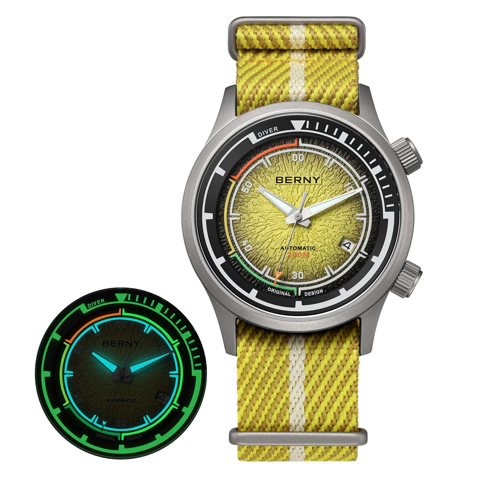 BERNY Men's Automatic Titanium Diver Watch – 20ATM Waterproof Sapphire Luminous