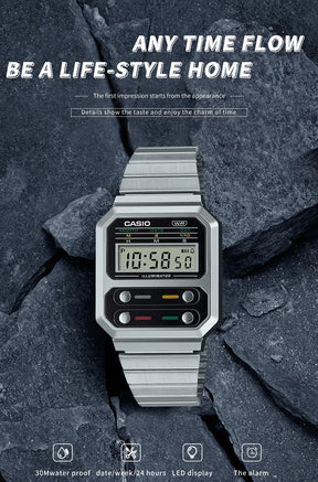 Casio A100WE-1A/7B Men's Digital Calculator Watch – Retro Stainless Steel
