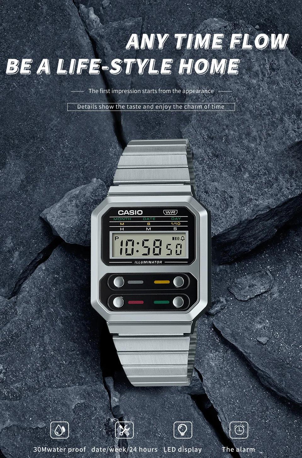 Casio A100WE-1A/7B Men's Digital Calculator Watch – Retro Stainless Steel