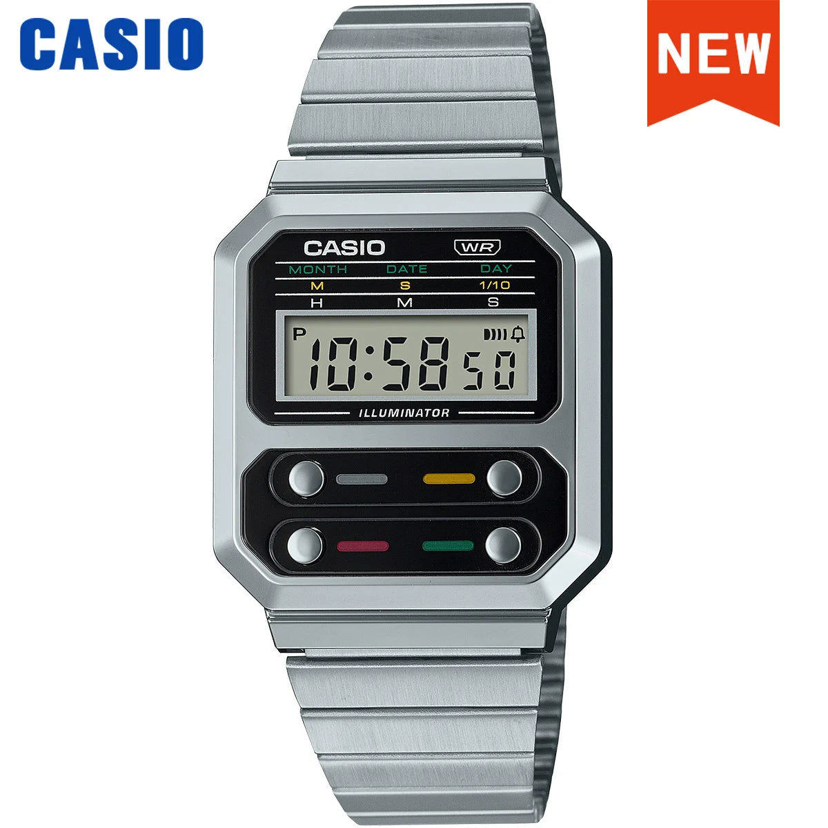 Casio A100WE-1A/7B Men's Digital Calculator Watch – Retro Stainless Steel