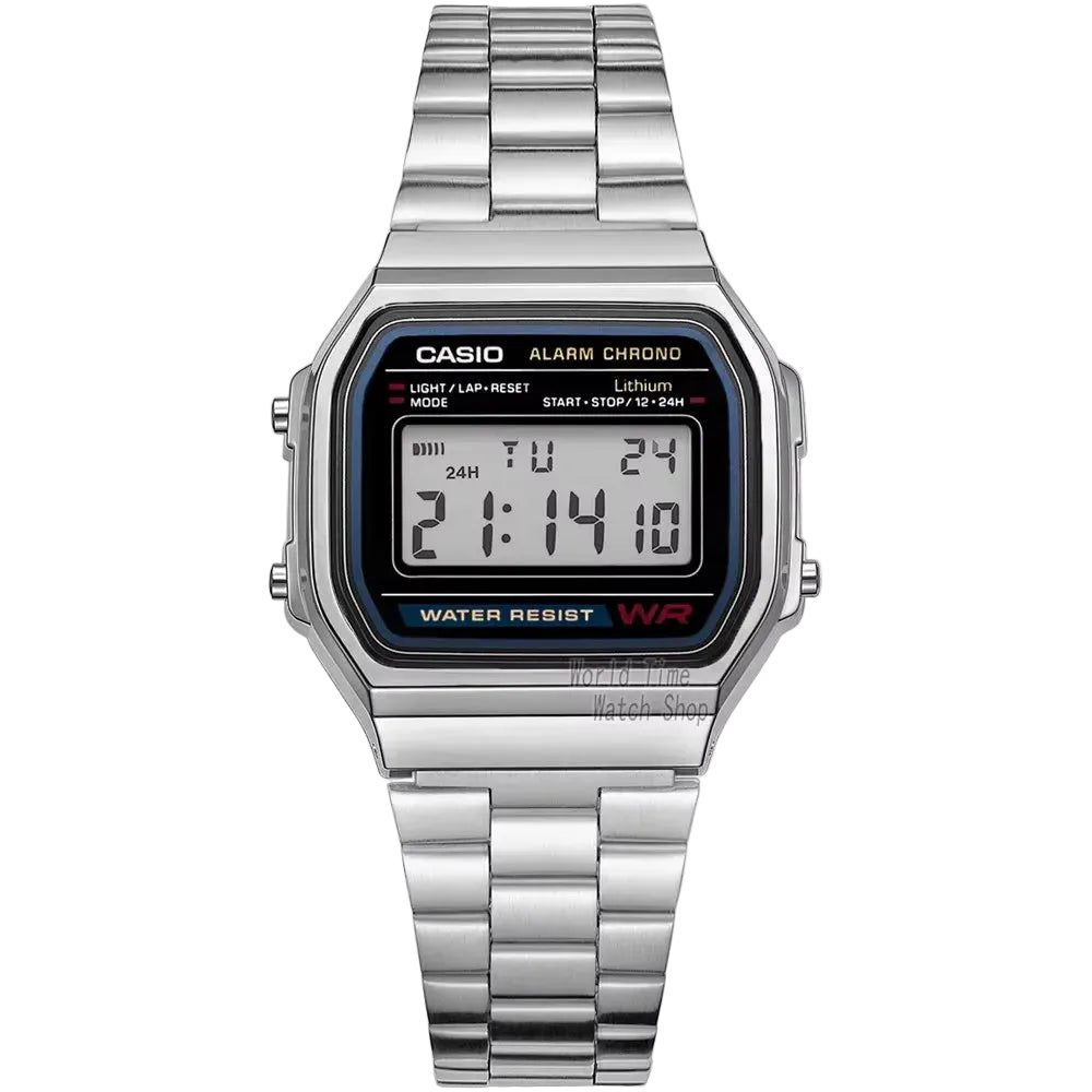 Casio Silver Men’s Watch Set – Luxury LED Digital Quartz Waterproof Sport Wristwatch