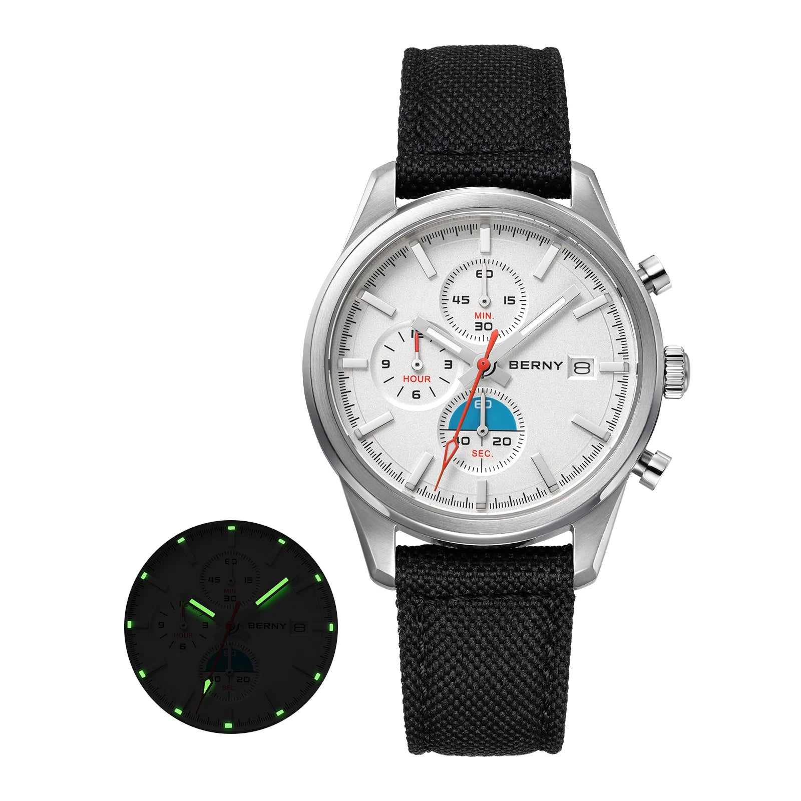 BERNY Chronograph Watch – Miyota OS10 Sapphire AR Coated Waterproof Sport