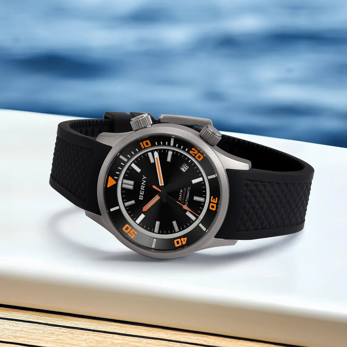 BERNY Men’s Titanium Diver Watch – Automatic, 20ATM