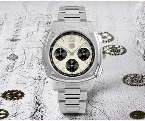 San Martin Men's Chronograph Watch 39.5mm – VK63 Quartz Panda Dial 100M Waterproof Sapphire