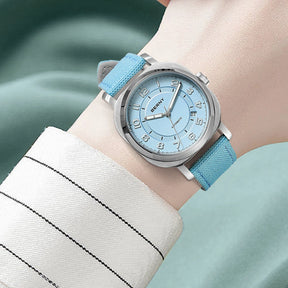BERNY Women's Automatic Cushion Watch – Sapphire Luminous Canvas Strap Calendar