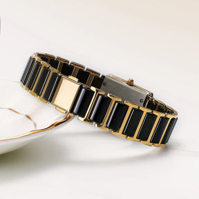 BERNY Ceramic Quartz Watch – Luxury Rectangle Gold Couple Wristwatch with Diamond Bracelet Design