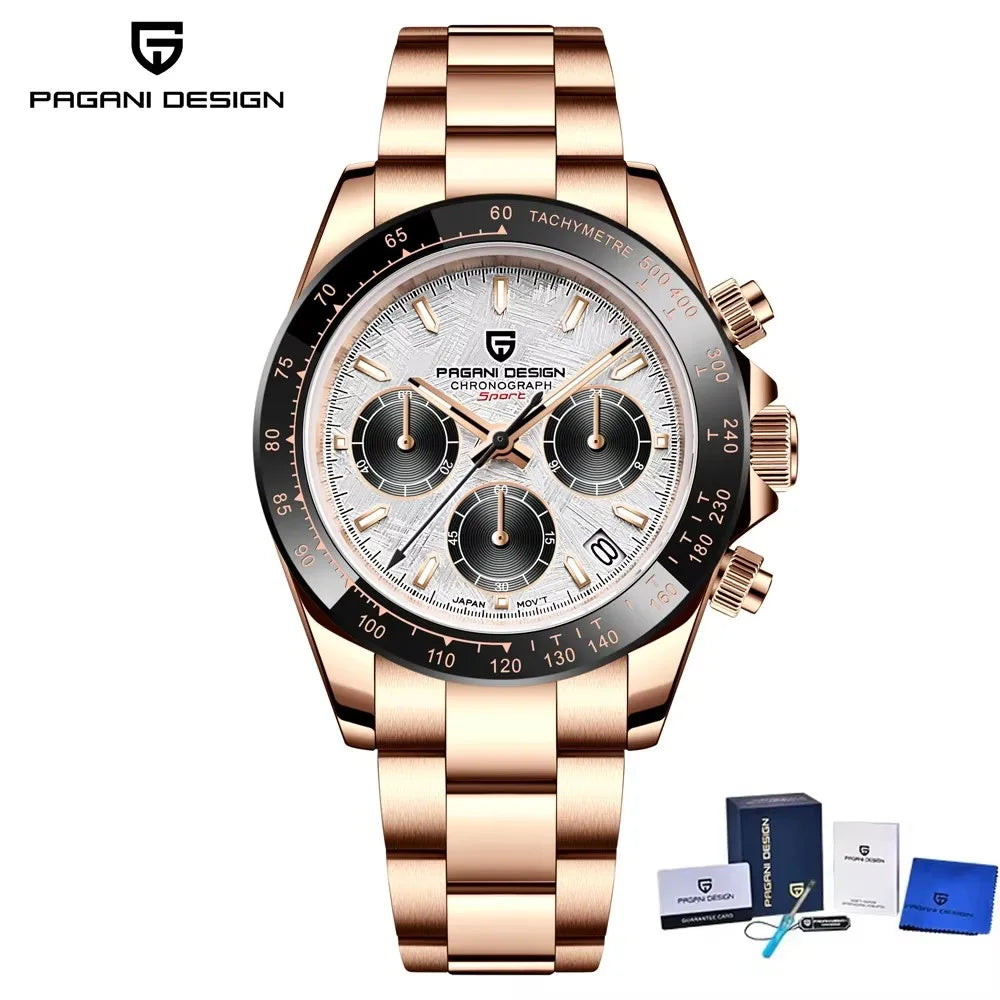 Pagani Design Men’s Chronograph Watch – Black Luxury Quartz, Waterproof