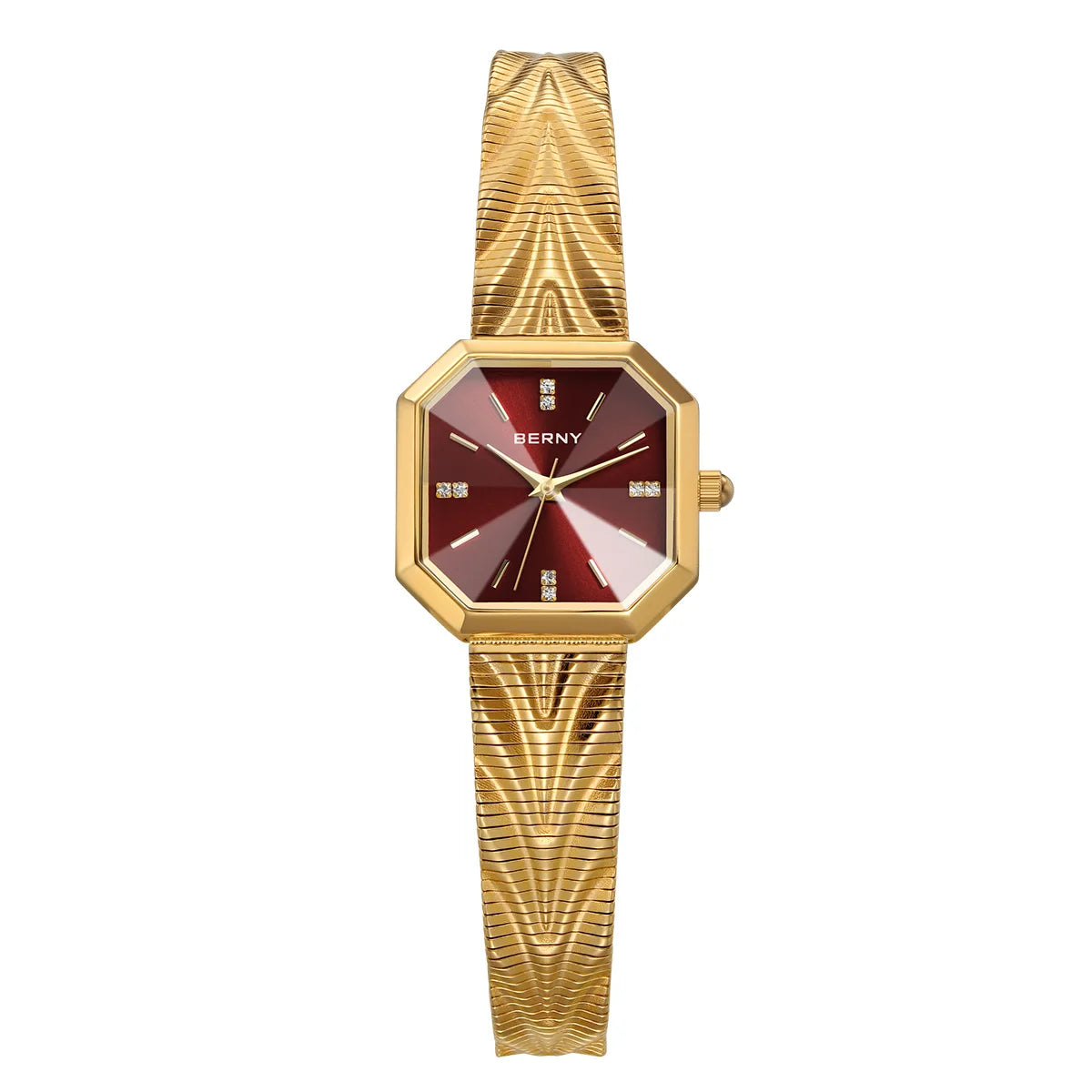 BERNY Women's Gold Quartz Watch – Octagonal Stainless Steel