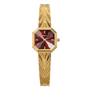 BERNY Women's Gold Quartz Watch – Octagonal Stainless Steel