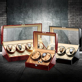 Wooden Watch Storage Box 6 Slots Automatic Winding Battery Mechanical Watches Winder Case Leather