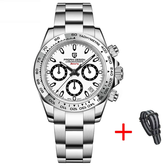 PAGANI DESIGN Men’s Chronograph Watch VK63 Quartz Stainless Steel Sapphire Crystal Luxury Wristwatch