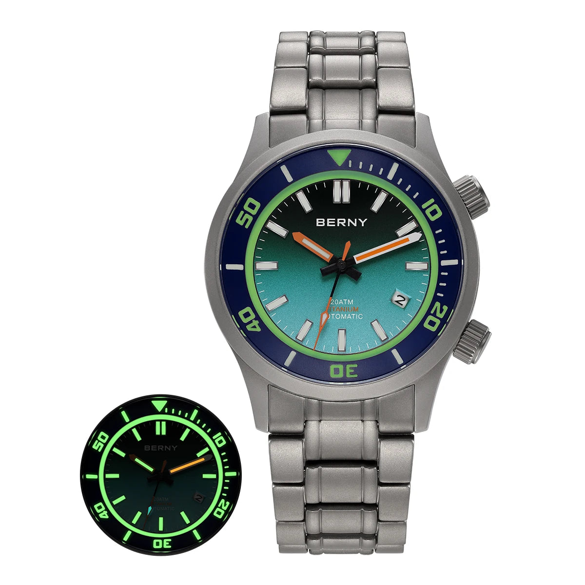 BERNY Men's Titanium Automatic Diver Watch – 20ATM, Sapphire, Miyota 8215