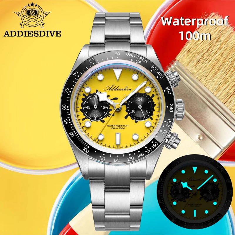 Addiesdive AD2520 Chronograph Watch – VK64 Quartz, 100M Waterproof